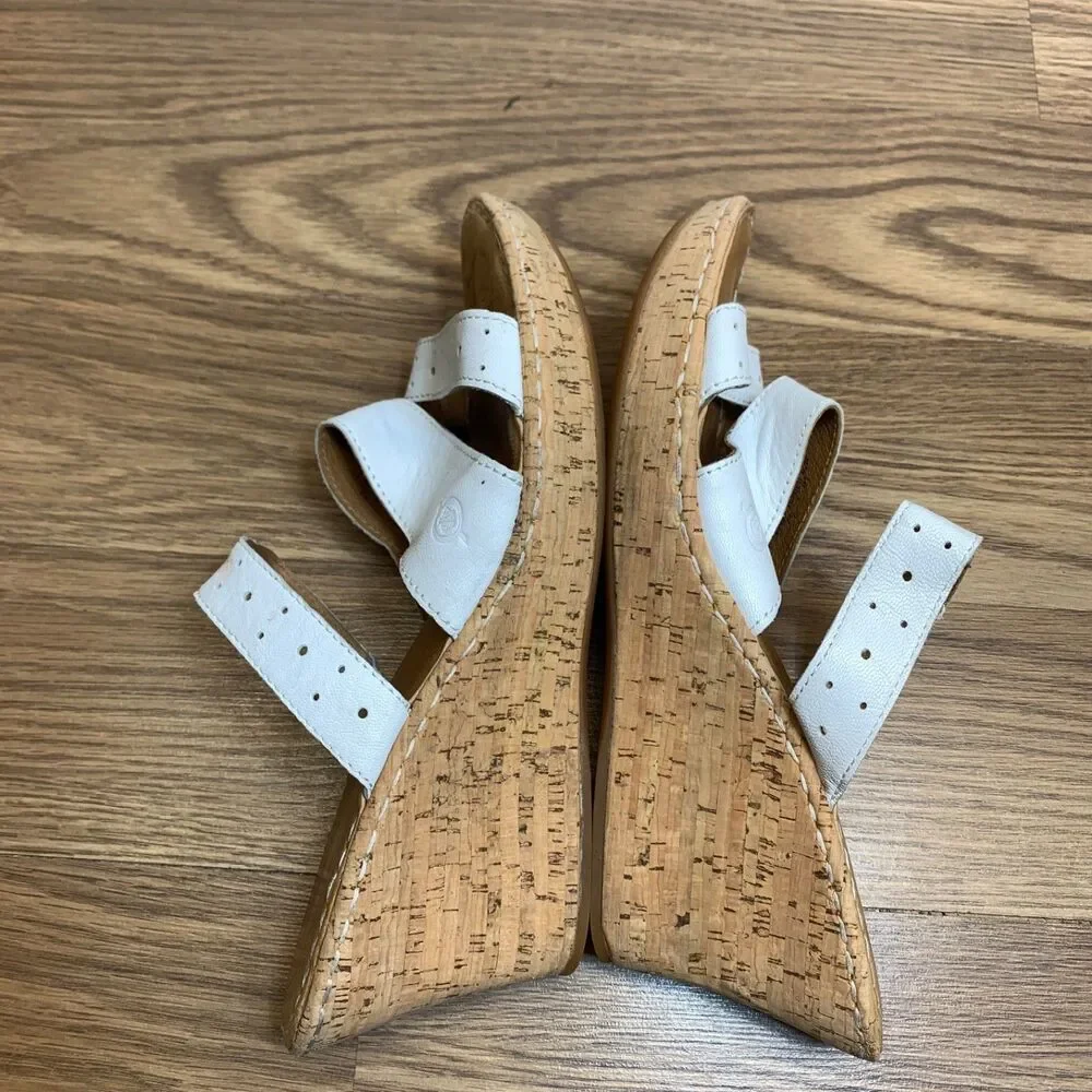 Born Concept Sandals Leather Cork‎ Womens Size 10 White Wedge Slip On